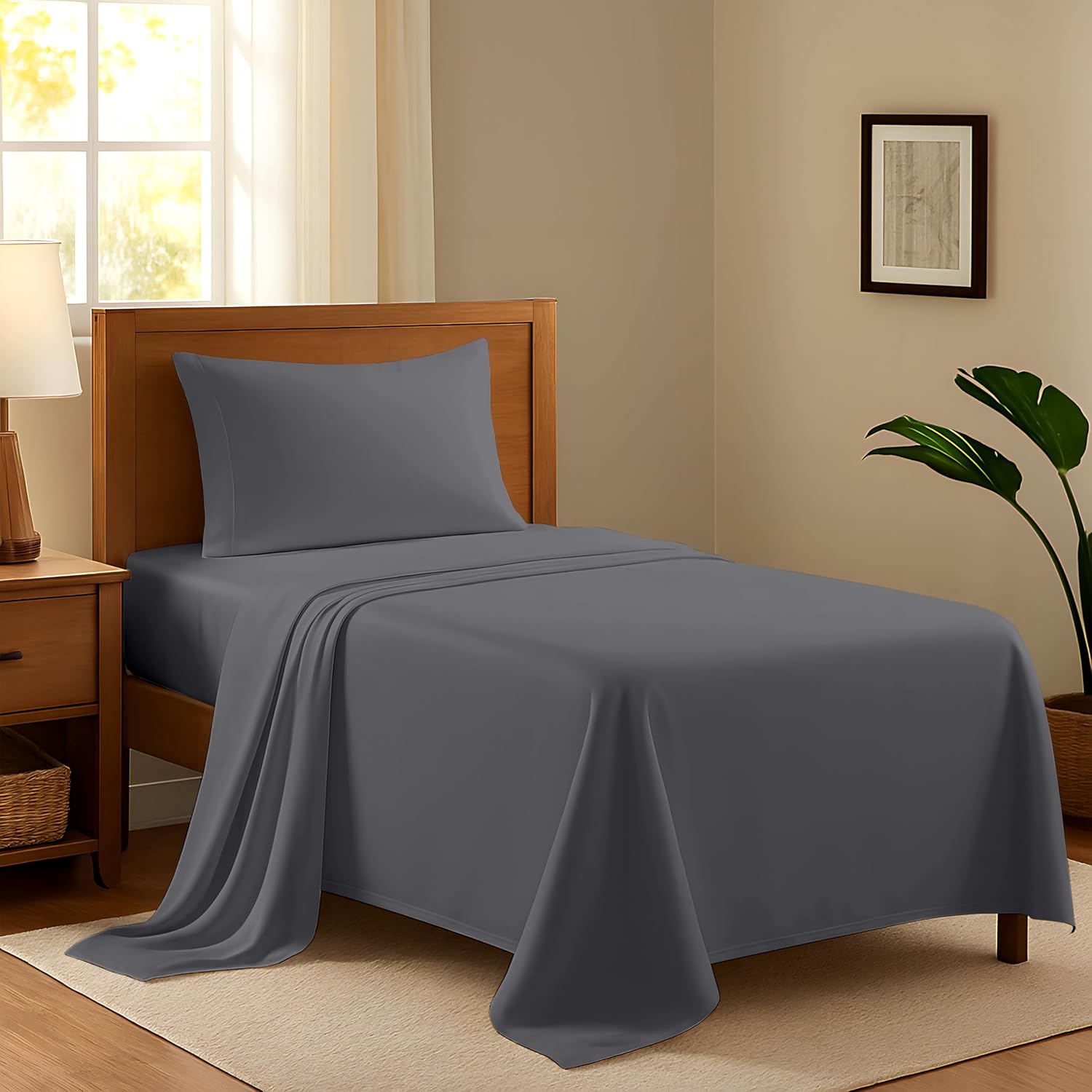 AshtonSheets 100% Egyptian Cotton Twin XL Bed Sheets Set - Luxury 600 Series Refined Collection Sheet for Twin XL Size Bed (3 PC, Dark Grey…