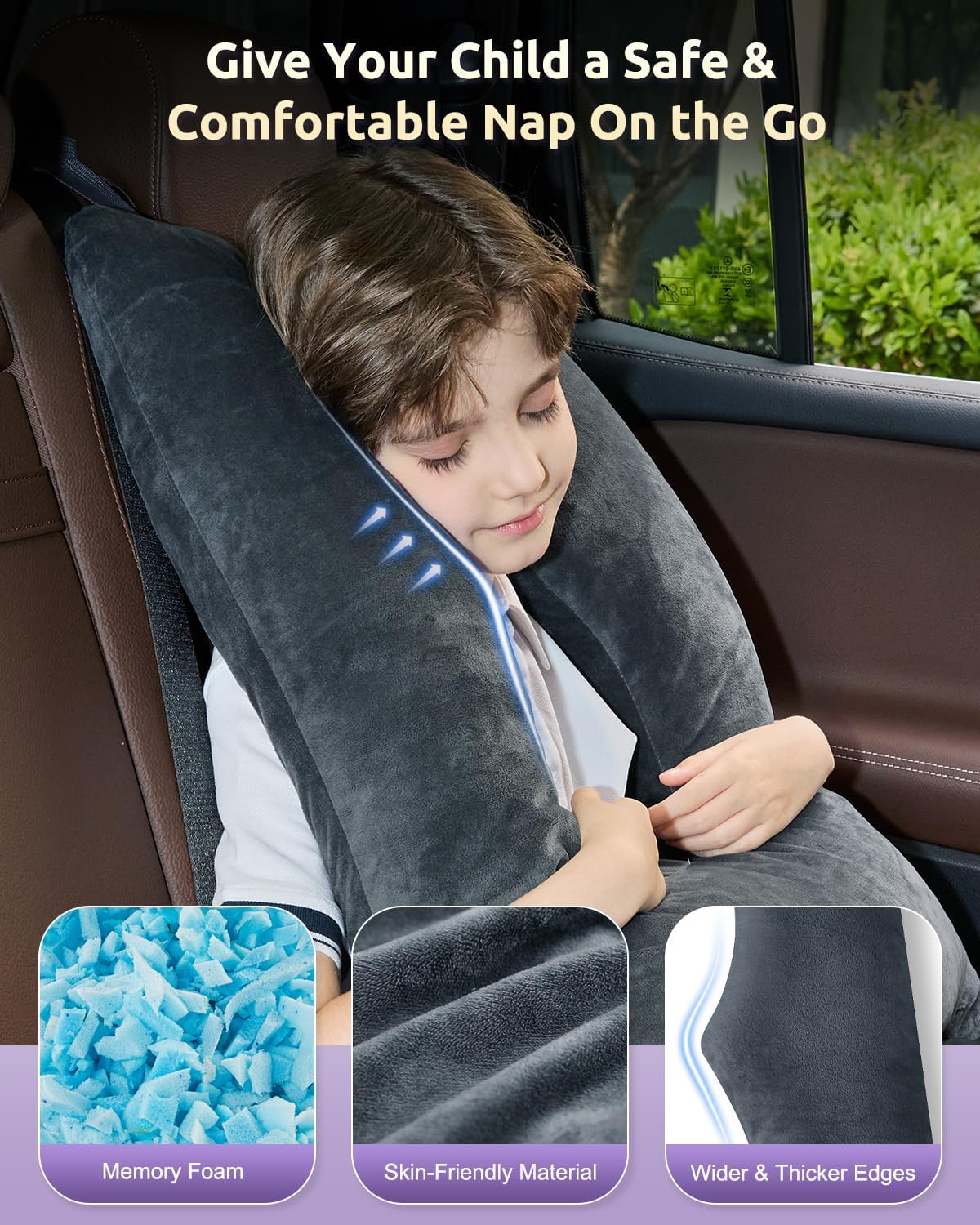 Car Pillow for Kids Travel Pillow with Adjustable Strap, Kids Floor Pillows Cushions for Adults and Children to Support Head and Body…