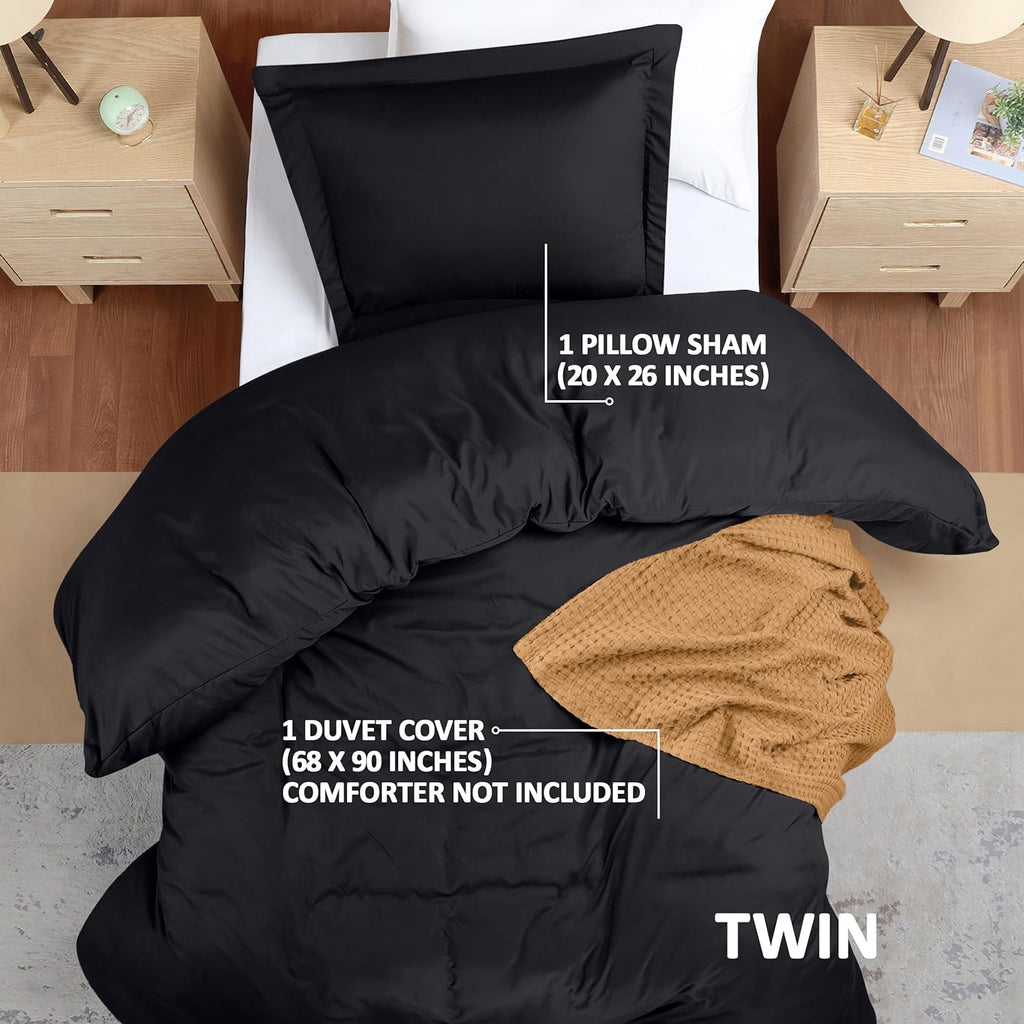Utopia Bedding Duvet Cover Twin Size - 2 Piece with Zipper Closure - 1 Comforter Cover 68X90 Inches & 1 Pillow Sham 20X26 Inches (Black)…