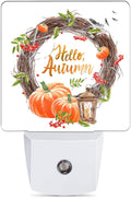 Hello Autumn Night Light, Pumpkin Plug into Wall with Dusk to Dawn Light Sensors, Warm Nightlights for Bedroom, Bathroom, Hallway…