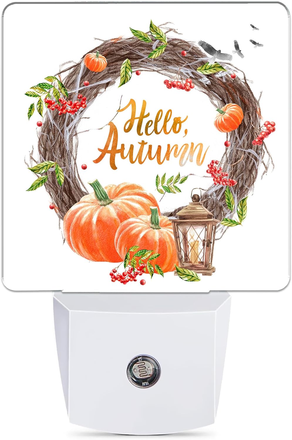 Hello Autumn Night Light, Pumpkin Plug into Wall with Dusk to Dawn Light Sensors, Warm Nightlights for Bedroom, Bathroom, Hallway…
