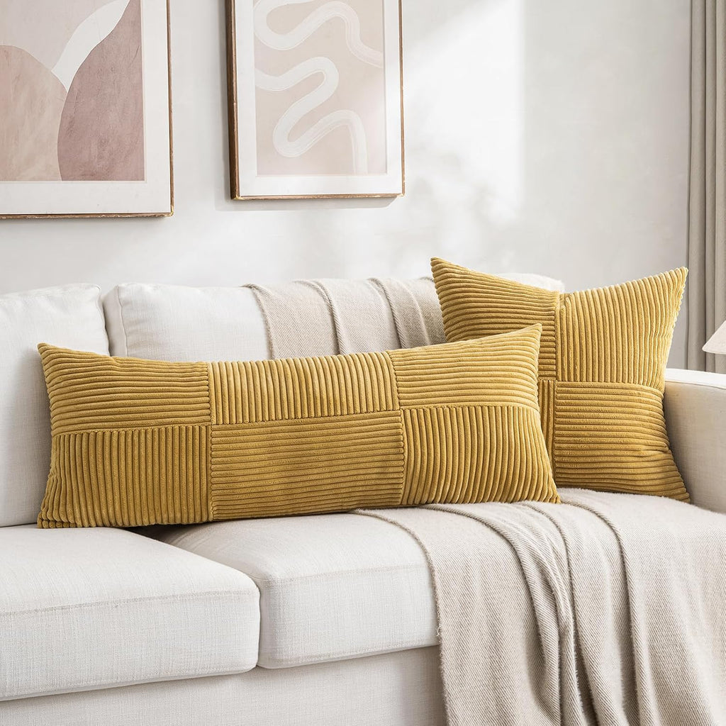 Fancy Homi 2 Packs Mustard Yellow Decorative Throw Pillow Covers 20x20 Inch for Living Room Couch Bed Sofa, Farmhouse Boho Home Decor…
