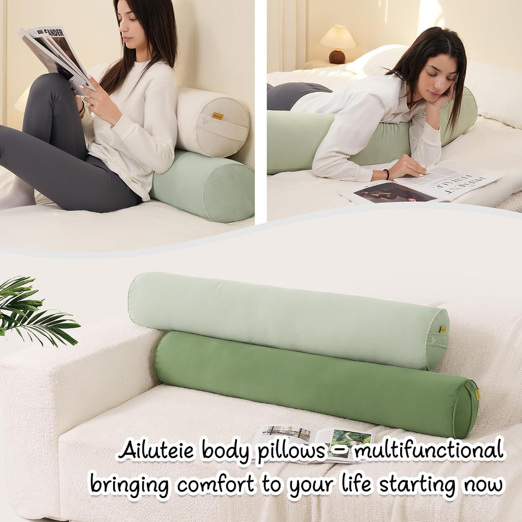 Body Pillow for Adults, Long Round Pillow, Big Cylindrical Pillow, Large Full Bolster Pillows for Side Sleepers (Celadon Green, 39.37"*7.87")