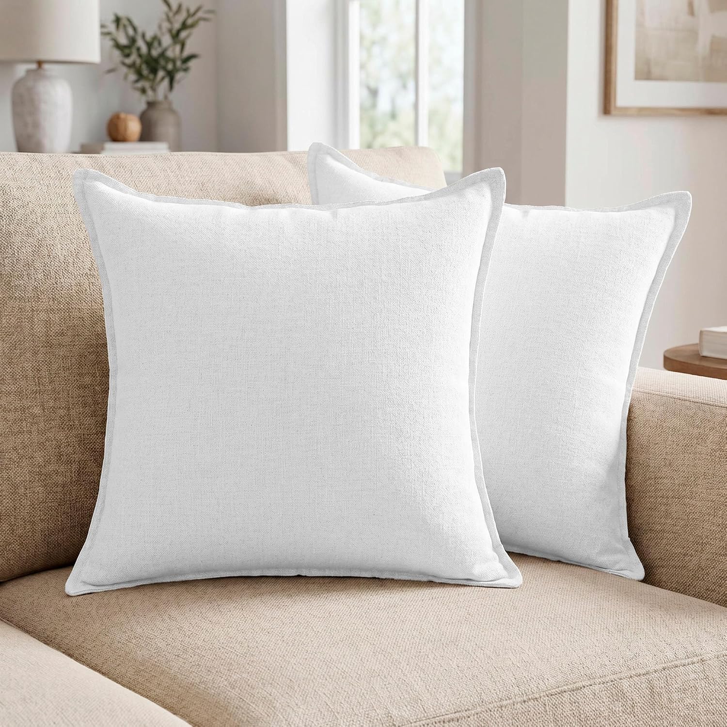 Symplora Cotton Linen Throw Pillow Covers Set of 2, Breathable Non Pilling Decorative Pillow Covers, Machine Washable Cushion Case for…