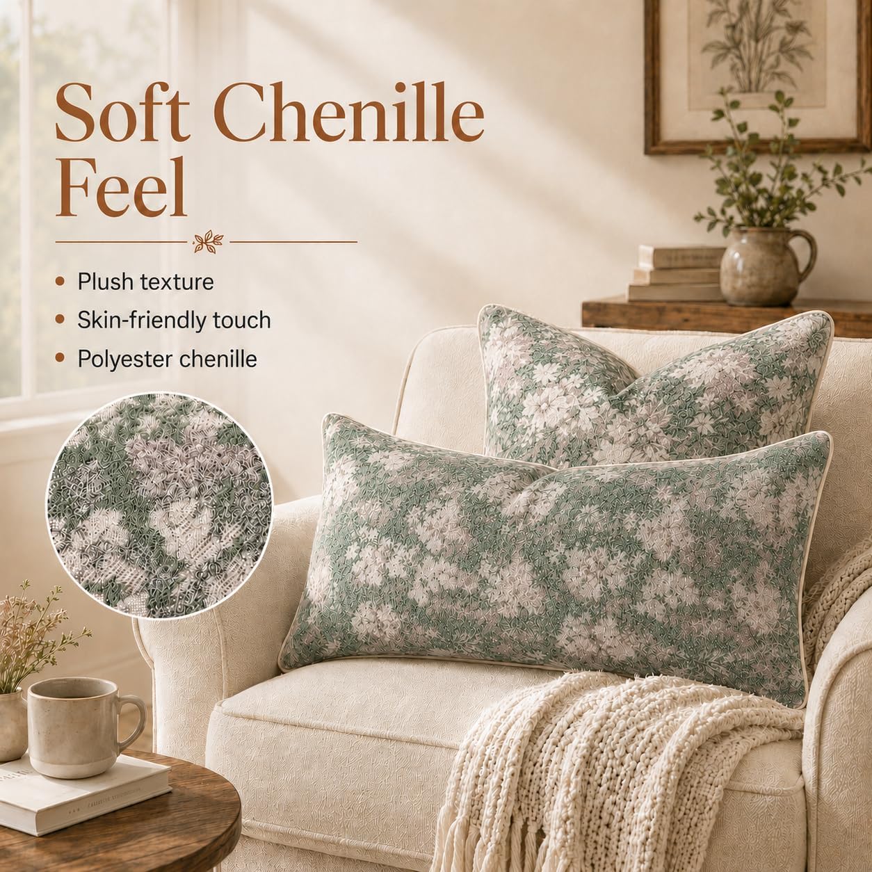 Haguko Vintage Floral Throw Pillow Covers 14x36 Long Lumbar Tapestry Chenille Soft Decorative Farmhouse Rectangular Accent Body Pill…