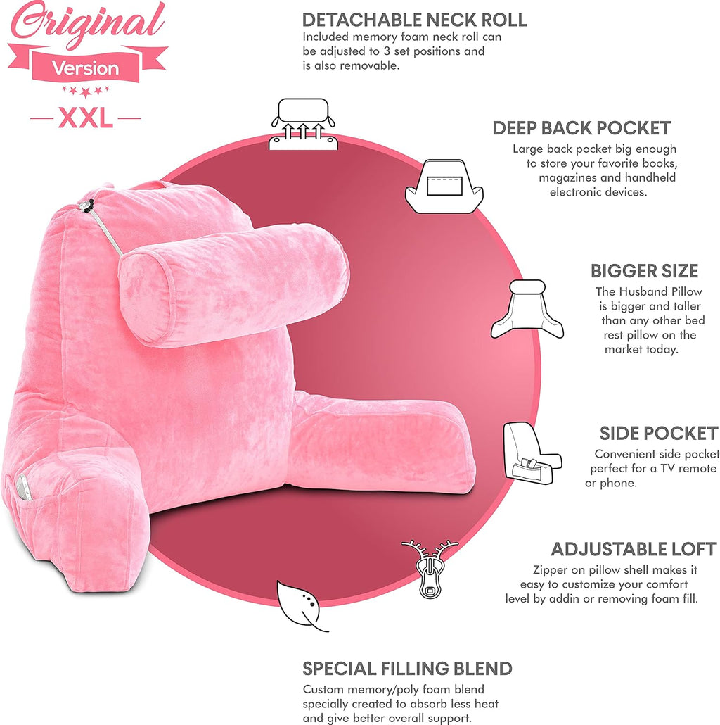 Husband Pillow XXL The Original for Adults - 30" Tall Backrest for Sitting Up in Bed - Firm Support Reading & Bed Rest Pillows for…