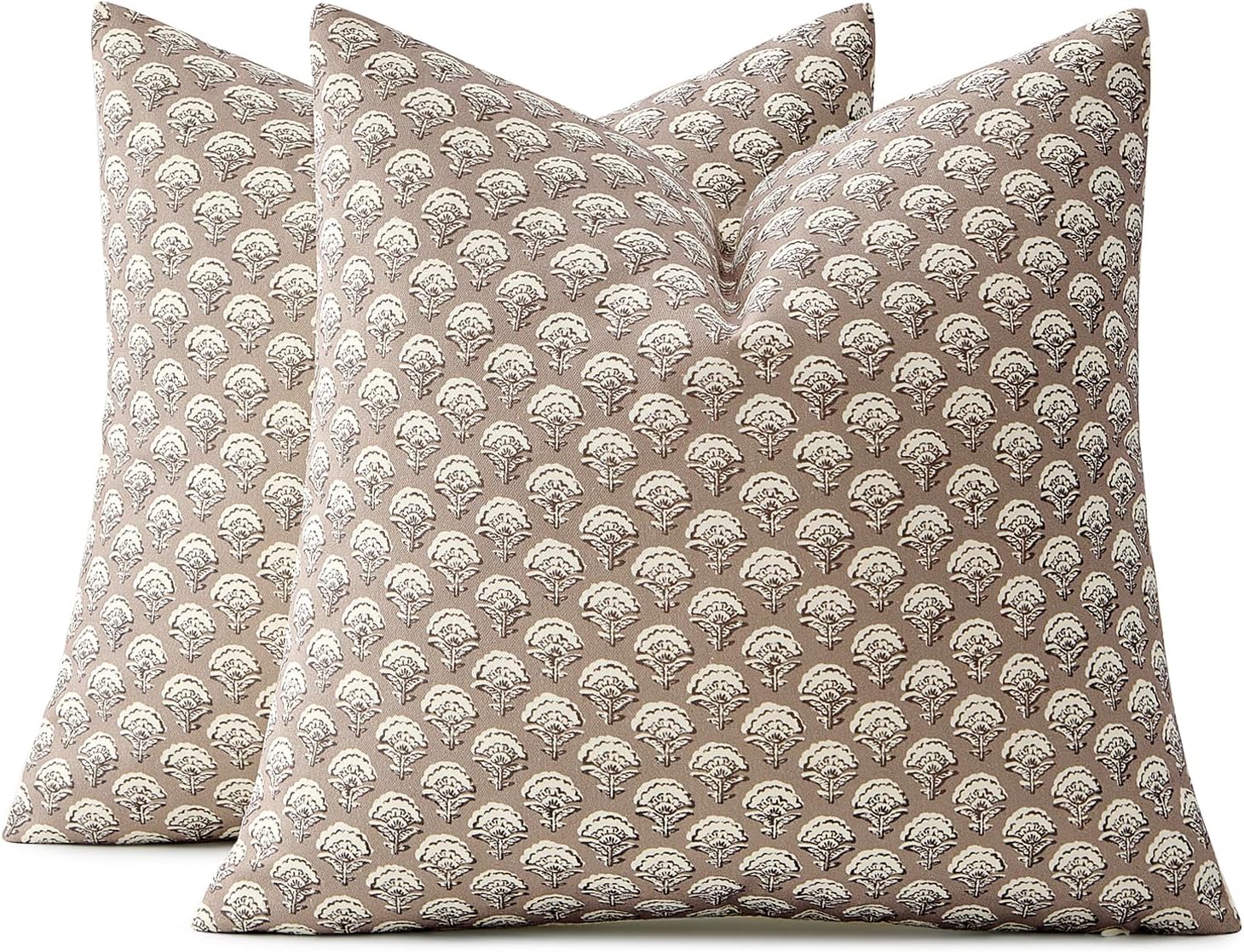 MIULEE Set of 2 Decorative Floral Pillow Covers Neutral Vintage Throw Pillows Block Print Boho Farmhouse Cushion Covers for Modern Spring…