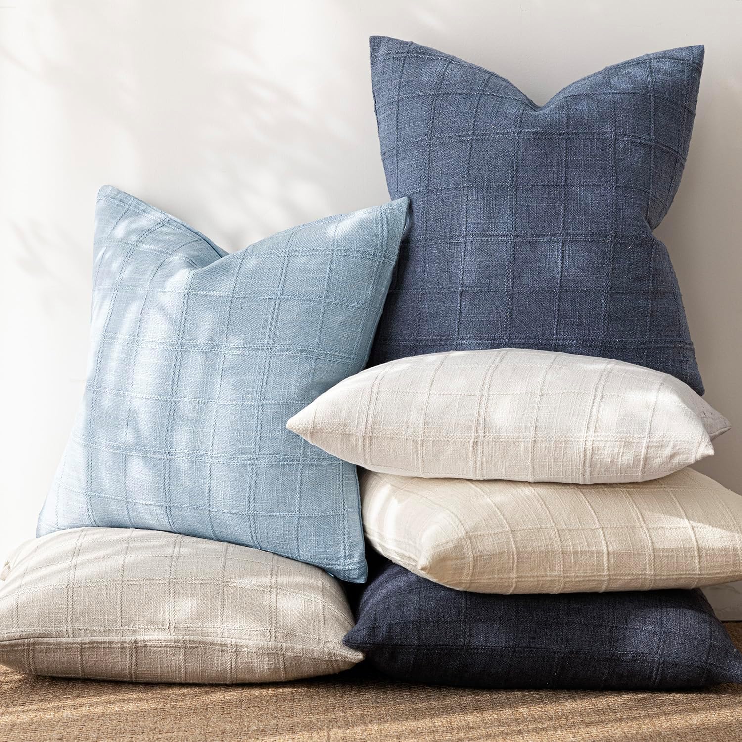 Foindtower Set of 1 Decorative Linen Check Throw Pillow Cover Neutral Farmhouse Lumbar Cushion Cover Modern Boho Accent Home Decor for…