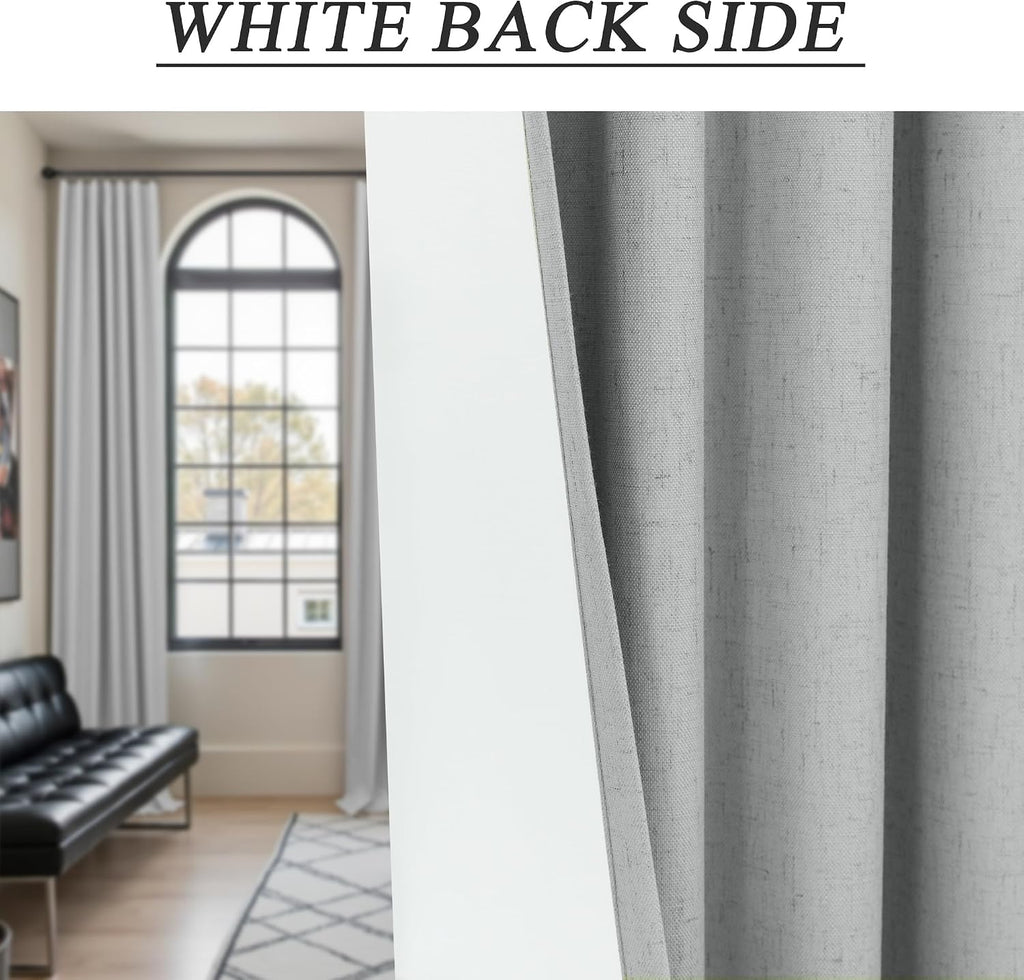 Dancurton Elegant Light Grey 100% Black Out Curtains 96 Inch Length 2 Panel for Living Room Darkening White Back Tab Thermal Insulated Long…