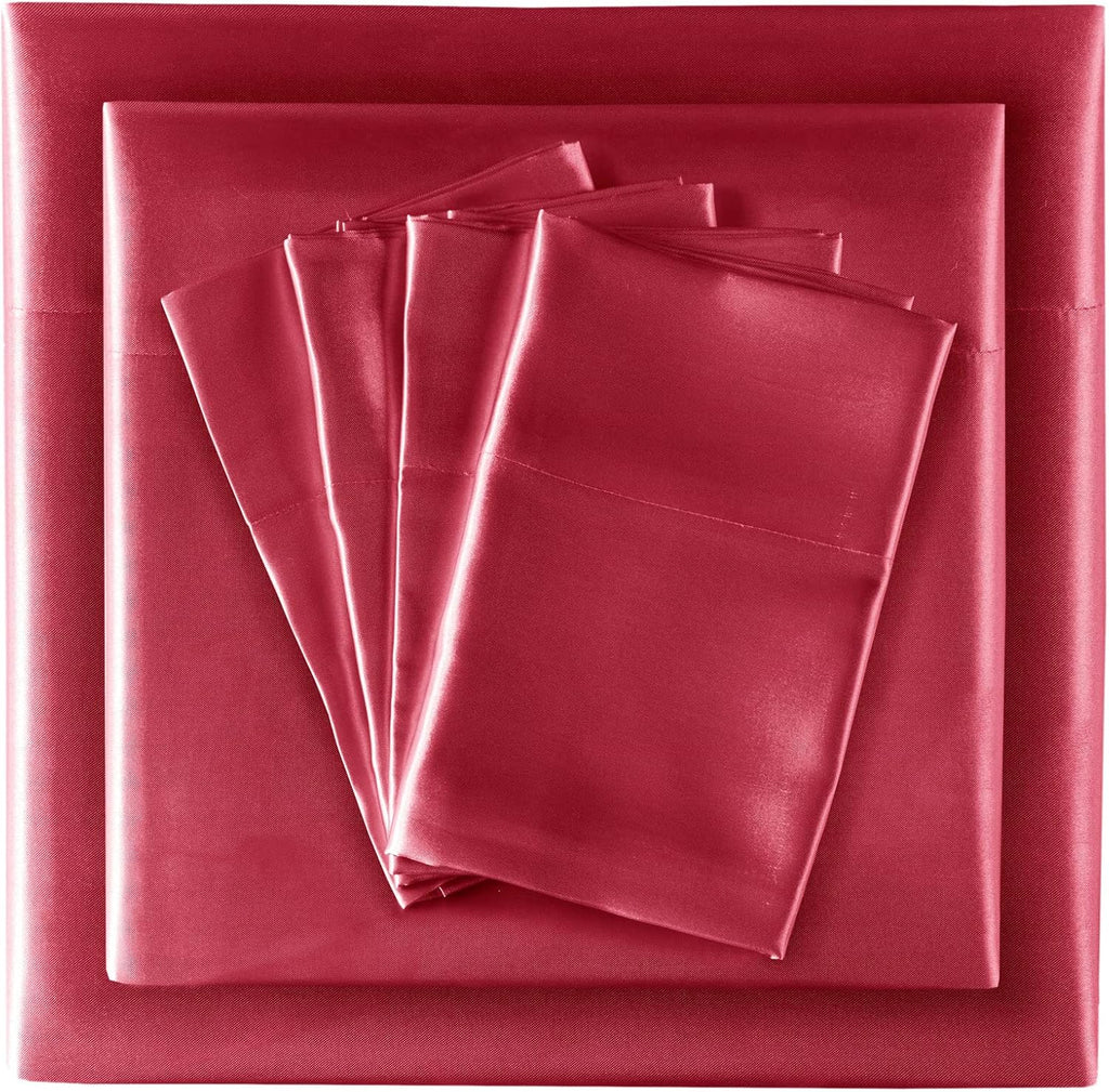 Madisonpark Madison Park Essentials Satin Sheet Set Luxury and Silky with Natural Sheen, Elastic 14" Pocket fits up to 16" Mattress, All Ar…