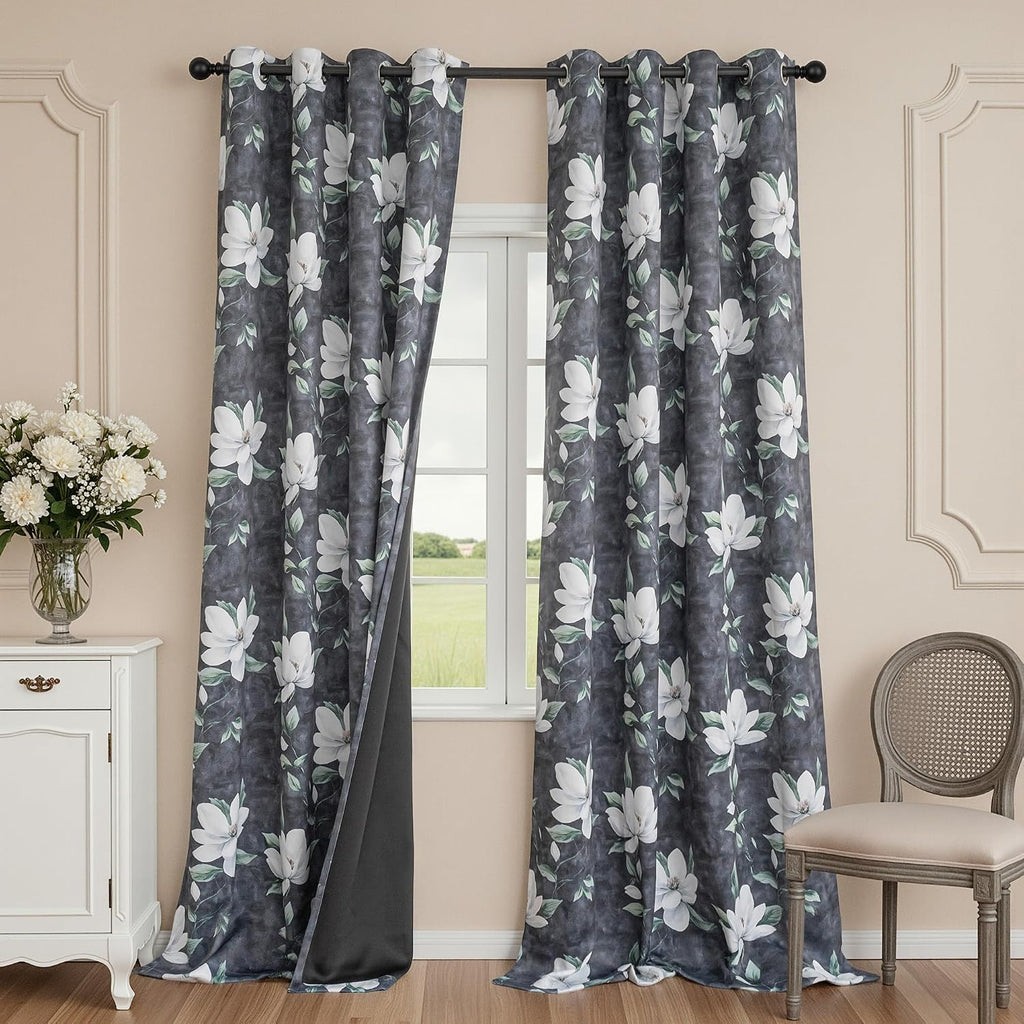 Myskyhome MYSKY HOME Floral Blackout Ceiling Curtains 96 Inches Long 2 Panels Set - Black Out Thermal Insulated Energy Efficient Modern Spr…