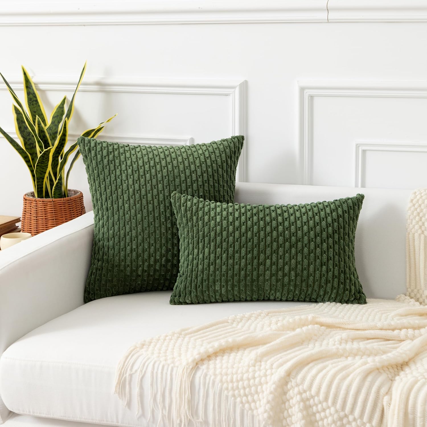 KevinTextile Kevin Textile Spring 12x20 Inch Pillow Cover 1 Pack Boho Decorative Soft Striped Corduroy Lumbar Farmhouse Solid Color Accent…