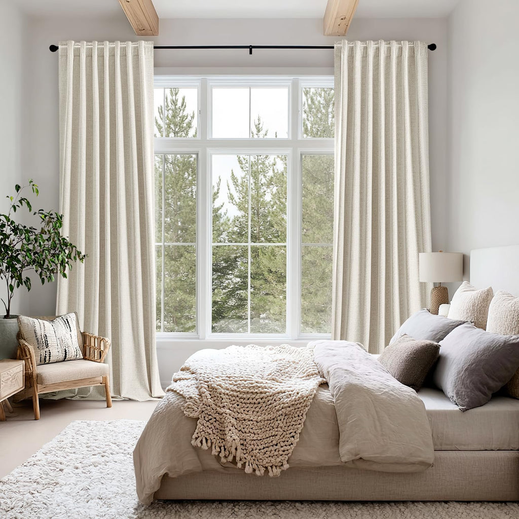 Miulee 100% Blackout Linen Curtains for Bedroom, Linen Beige Solid Luxury Decor Thermal Insulation Room Darkening Drapes for Living Room Nu…