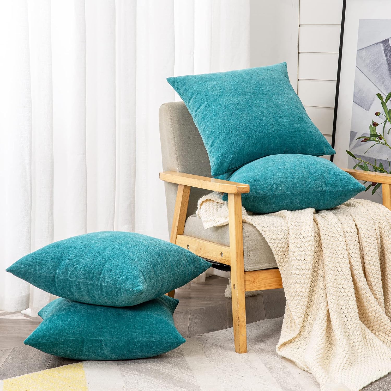 Gawamay Decorative Square Throw Pillow Covers 18x18 Inch Set of 4, Super Soft Chenille Pillows Cover Fall Pillowcase for Living Room Bedroo…