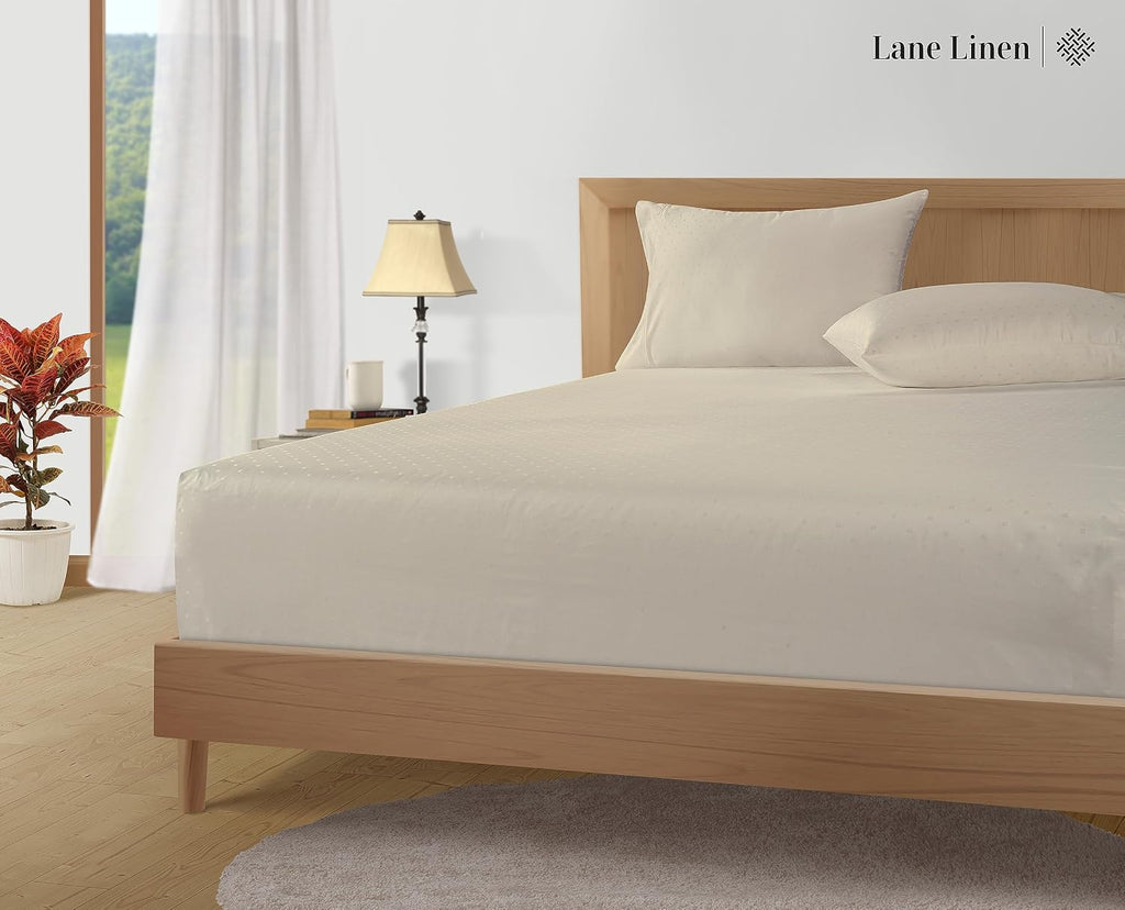 LaneLinen LANE LINEN Pillows Queen Size Set of 2, Soft 100% Egyptian Cotton, Cool & Smooth Pillow Cases - Swiss Dot - Ivory Cotton