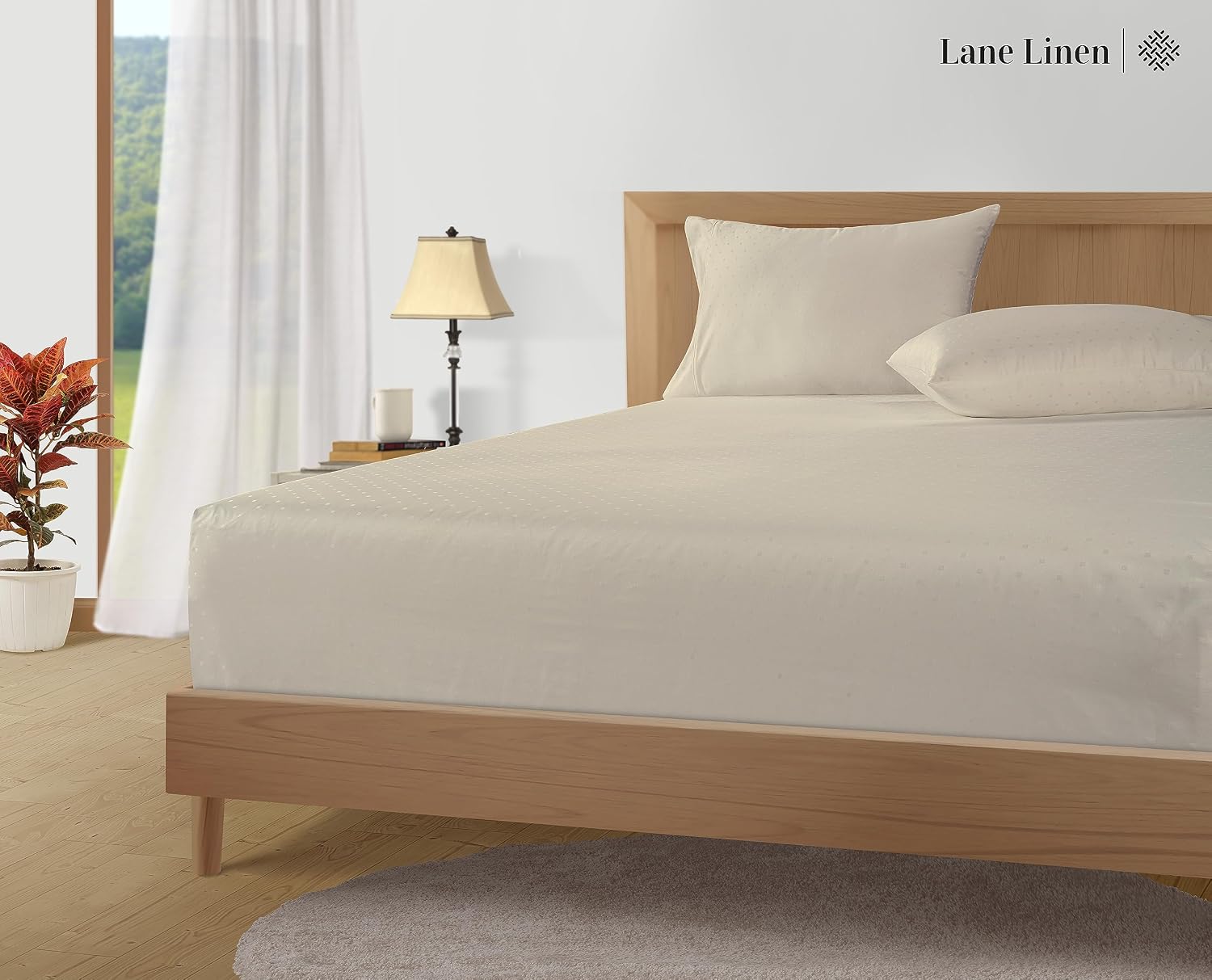 LaneLinen LANE LINEN Pillows Queen Size Set of 2, Soft 100% Egyptian Cotton, Cool & Smooth Pillow Cases - Swiss Dot - Ivory Cotton