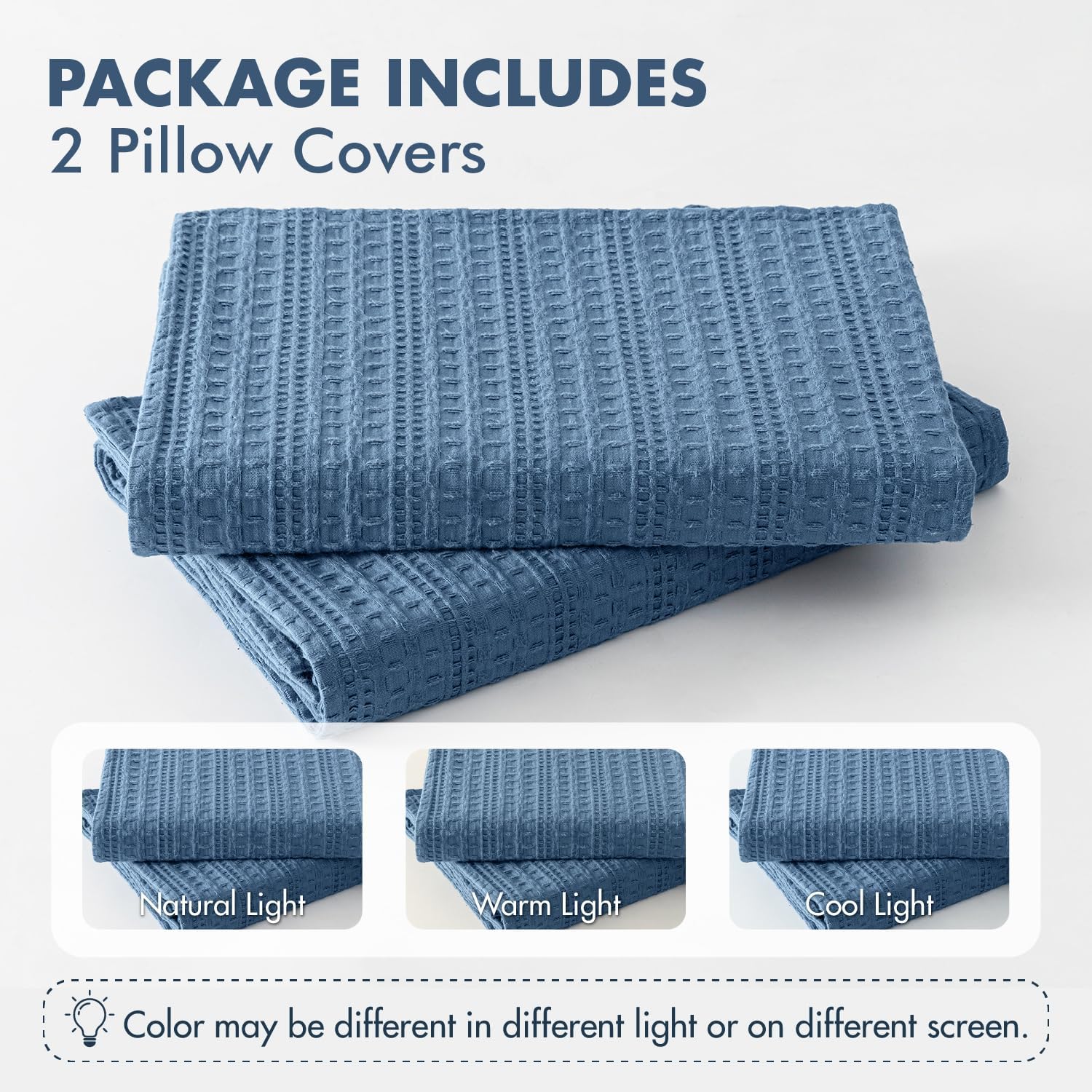 Set of 2 Decorative 100% Cotton Waffle Throw Pillow Covers 20x20, Neutral Coastal Euro Shams Weave European Cushion Cases for Couch Sofa…