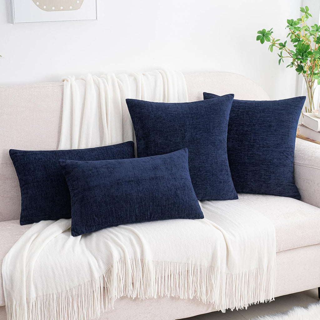 Hwy50 HWY 50 Navy Blue Couch Pillow Covers 20x20 Inch Pack of 2, Soft Chenille Decorative Throw Pillow Cases Farmhouse for Sofa Living Room…