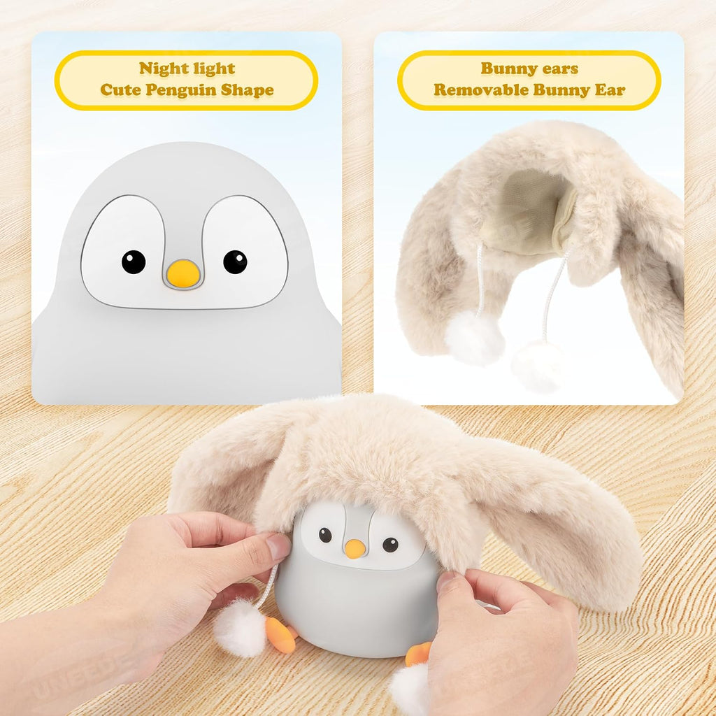 UNEEDE Sitting Penguin Night Light Silicone Touch Lamp, USB Rechargeable, Dimmable Nursery Light & Decoration, Squishy Night Light Cute…