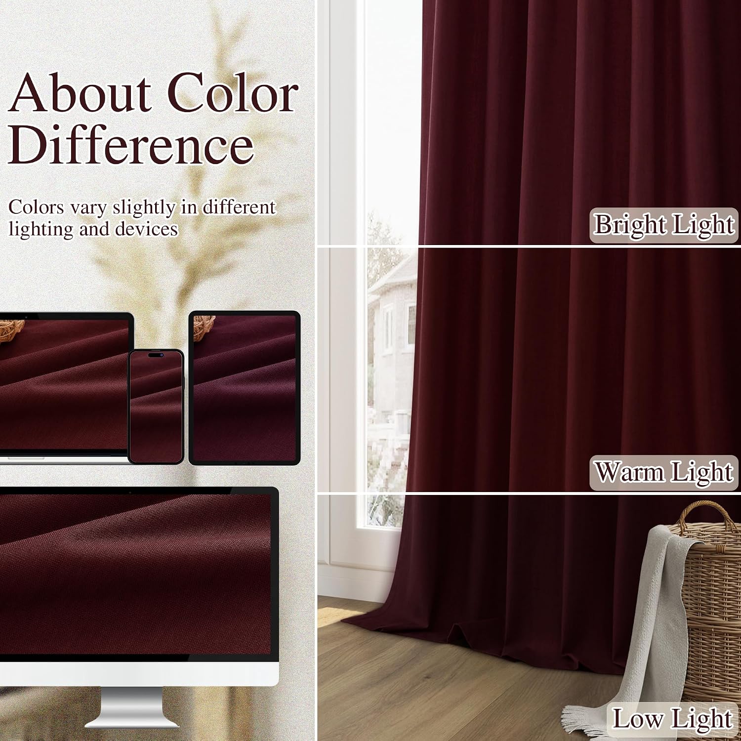 Guken Burgundy 100% Blackout Linen Curtains 102 Inch Length 2 Panels Set for Living Room Bedroom Back Tab Thermal Insulated Black Out Drape…