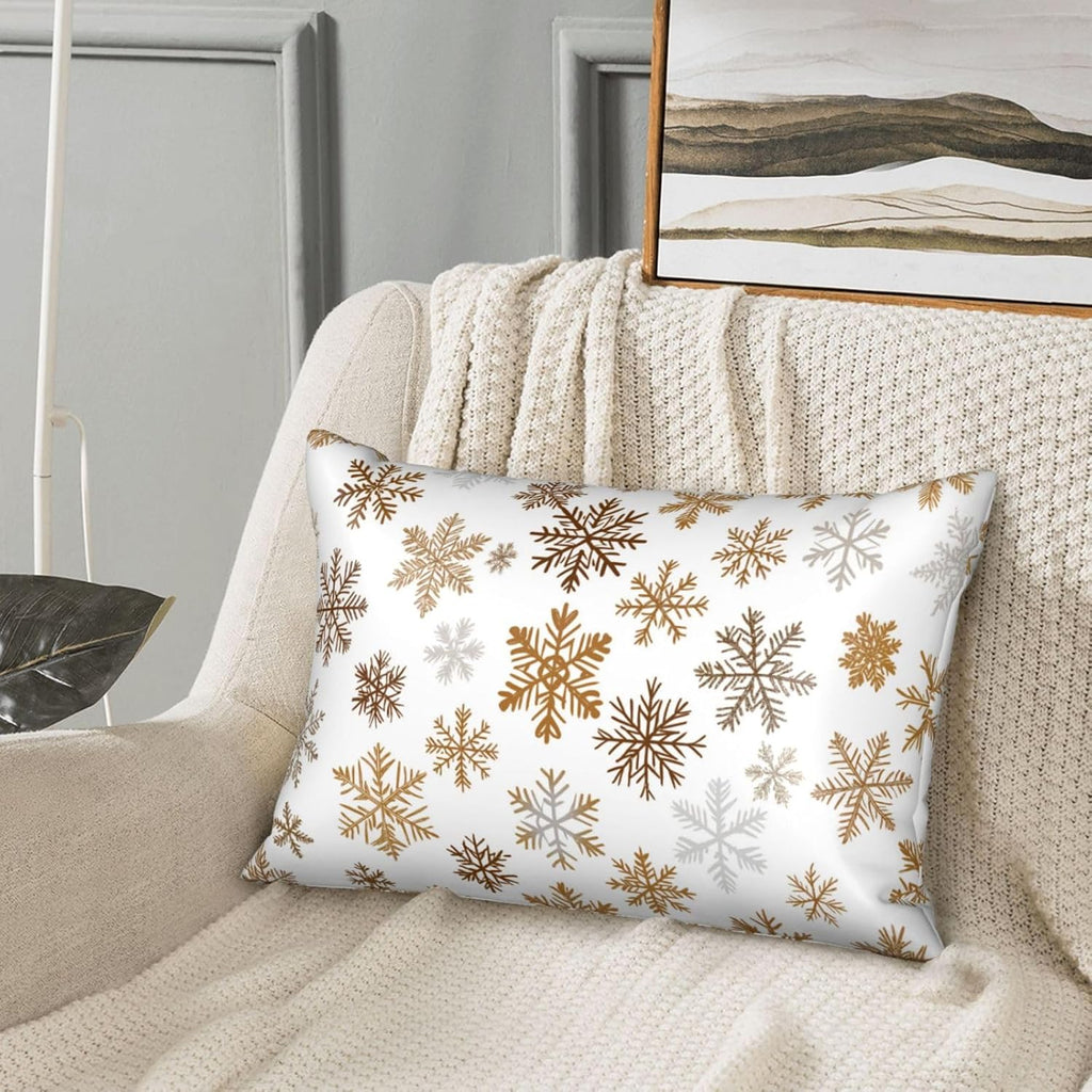 Imitation Silk Pillowcase for Hair and Skin The Holiday Season Gold Snowflakes 1 Pack Satin Queen Pillowcase with Hidden Zipper Cooling…