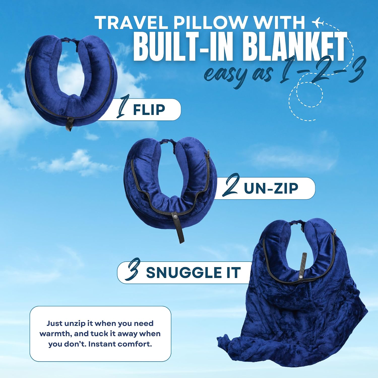 Travel Pillow with Built-In Blanket Memory Foam Neck Pillow for Airplane Travel, Flight Pillow with Blanket Portable Airplane Pillow for…