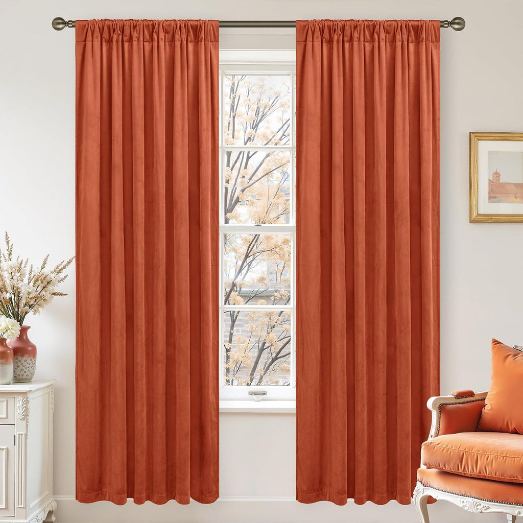 Lamit Terracotta Velvet Curtains 80 Inch for Bedroom, Rust Fall Decor Room Darkening Panels for Farmhouse Thermal Noise Reducing Living Roo…