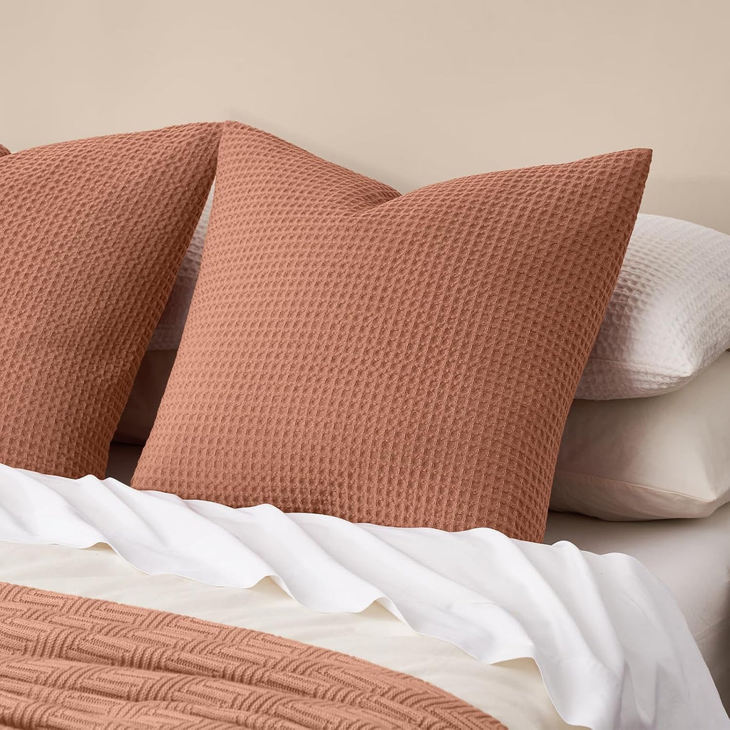 Phf Ultra Soft Waffle Weave Euro Shams Pillow Covers, No Filling, 2 Pack 26" x 26" Bed Cushion Covers, Breathable & Skin-Friendly Bed Pillo…