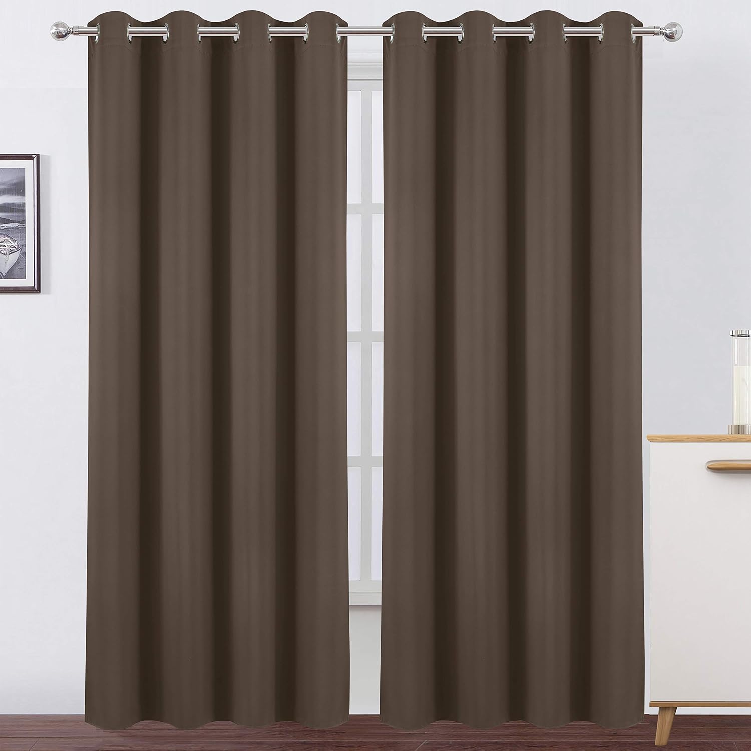 Lemomo Chocolate Brown Thermal Blackout Curtains/52 x 95 Inch/Set of 2 Panels Room Darkening Curtains for Bedroom 95 Inch silver