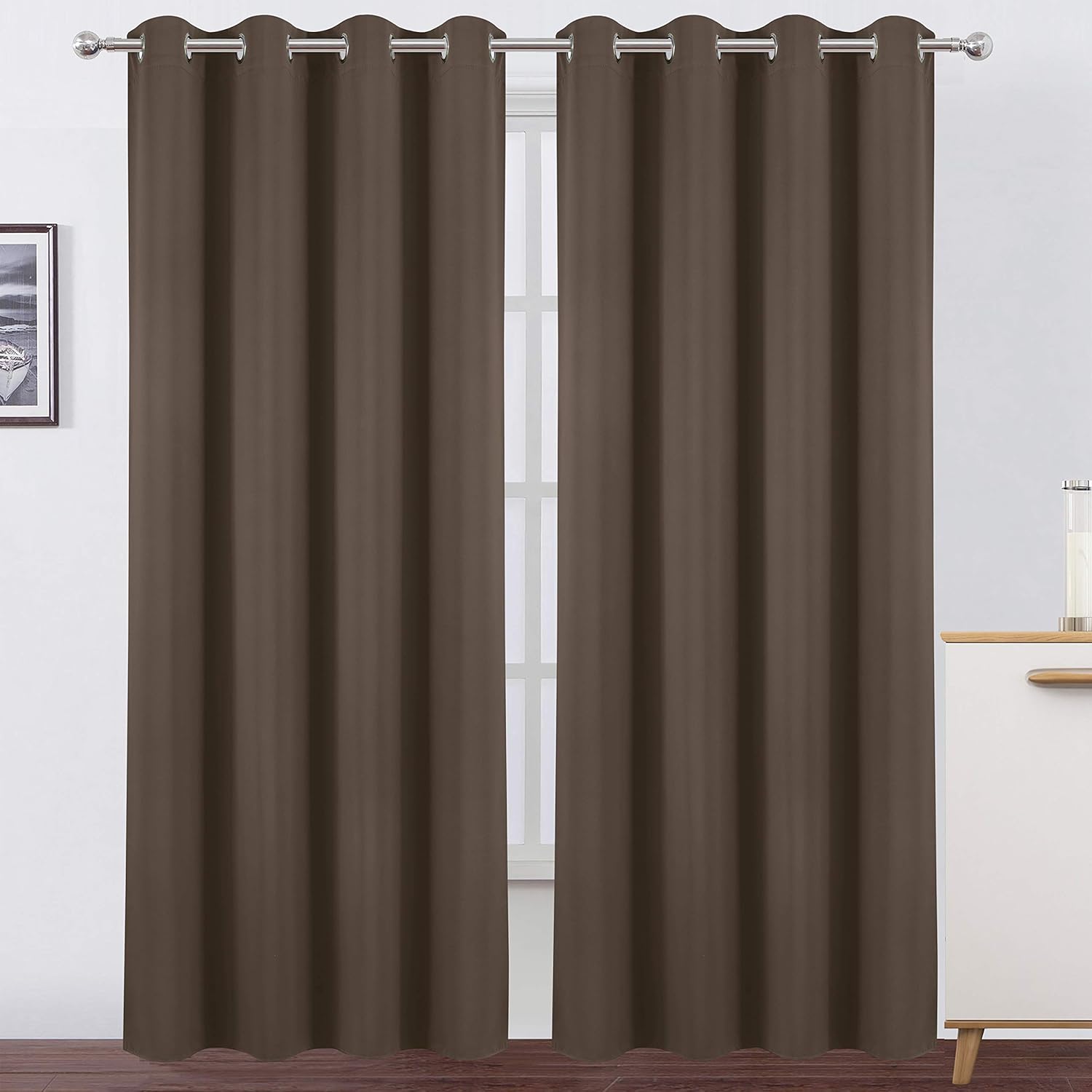Lemomo Chocolate Brown Thermal Blackout Curtains/52 x 108 Inch/Set of 2 Panels Room Darkening Curtains for Bedroom 108 Inch silver