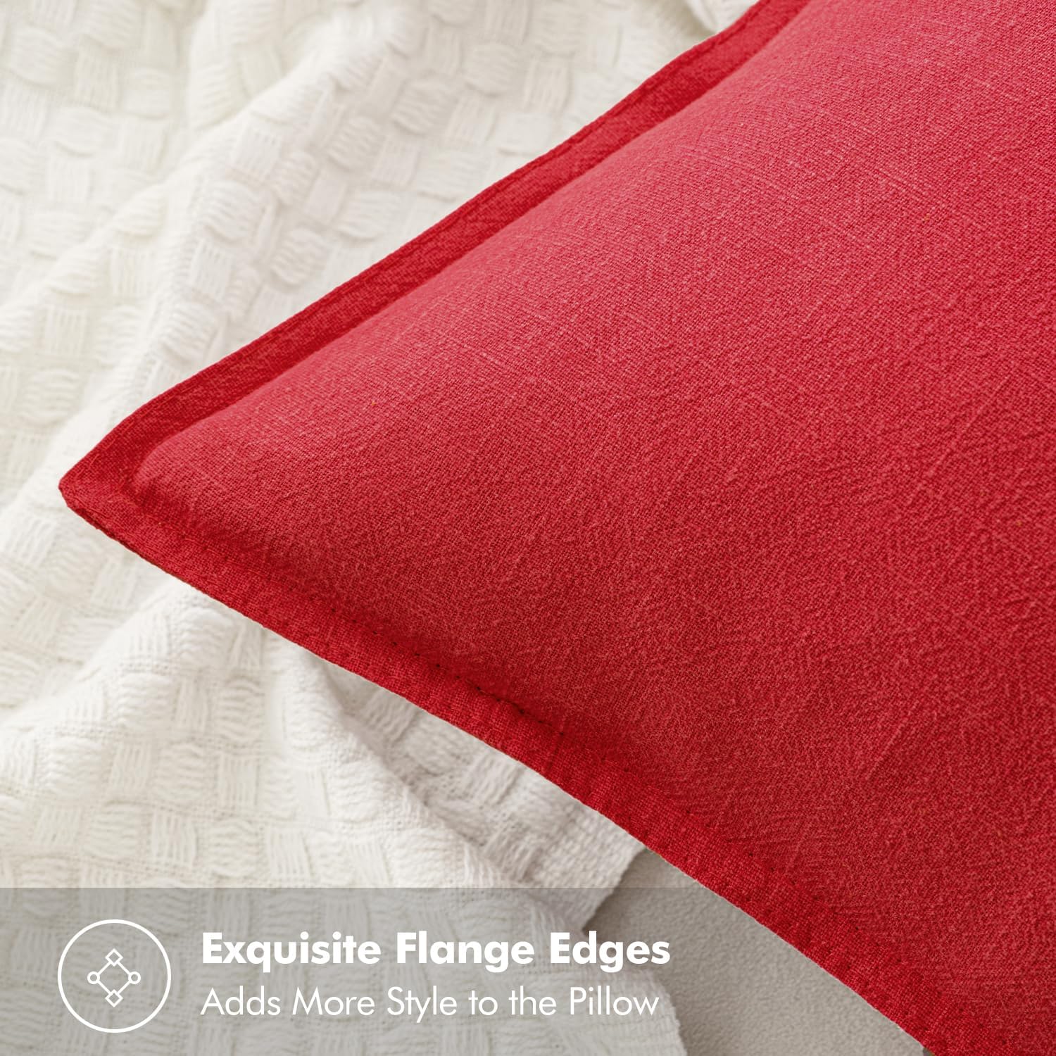 MIULEE Decorative Linen Pillow Covers 20x20 Inch Red Boho Farmhouse Neutral Couch Throw Pillows for Bed Pack of 2 Accent Modern…