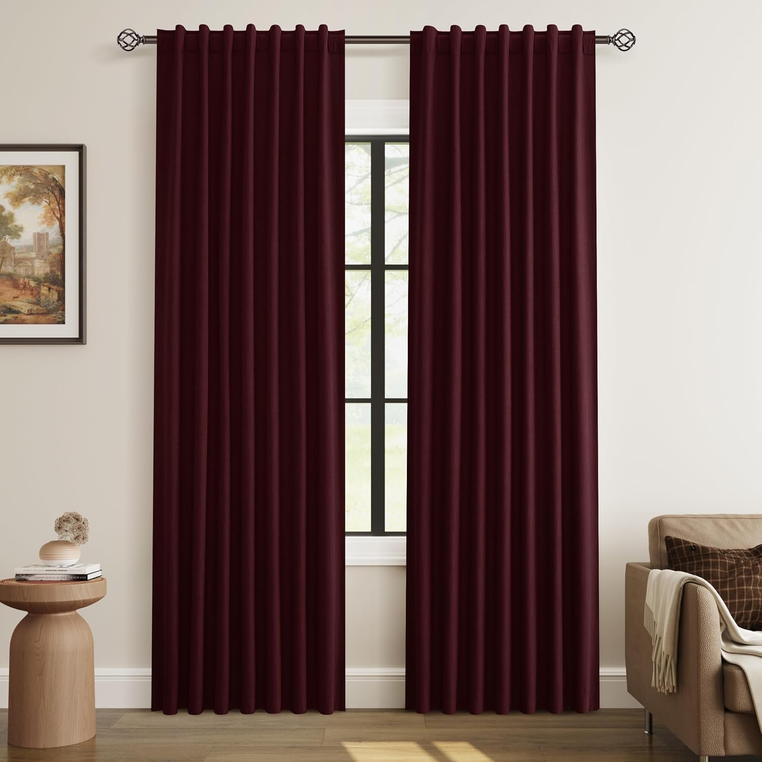 Guken 100% Blackout Curtains 80 Inch Length 2 Panels Set for Living Room Bedroom Back Tab Thermal Insulated Black Out Linen Drapes Room Dar…