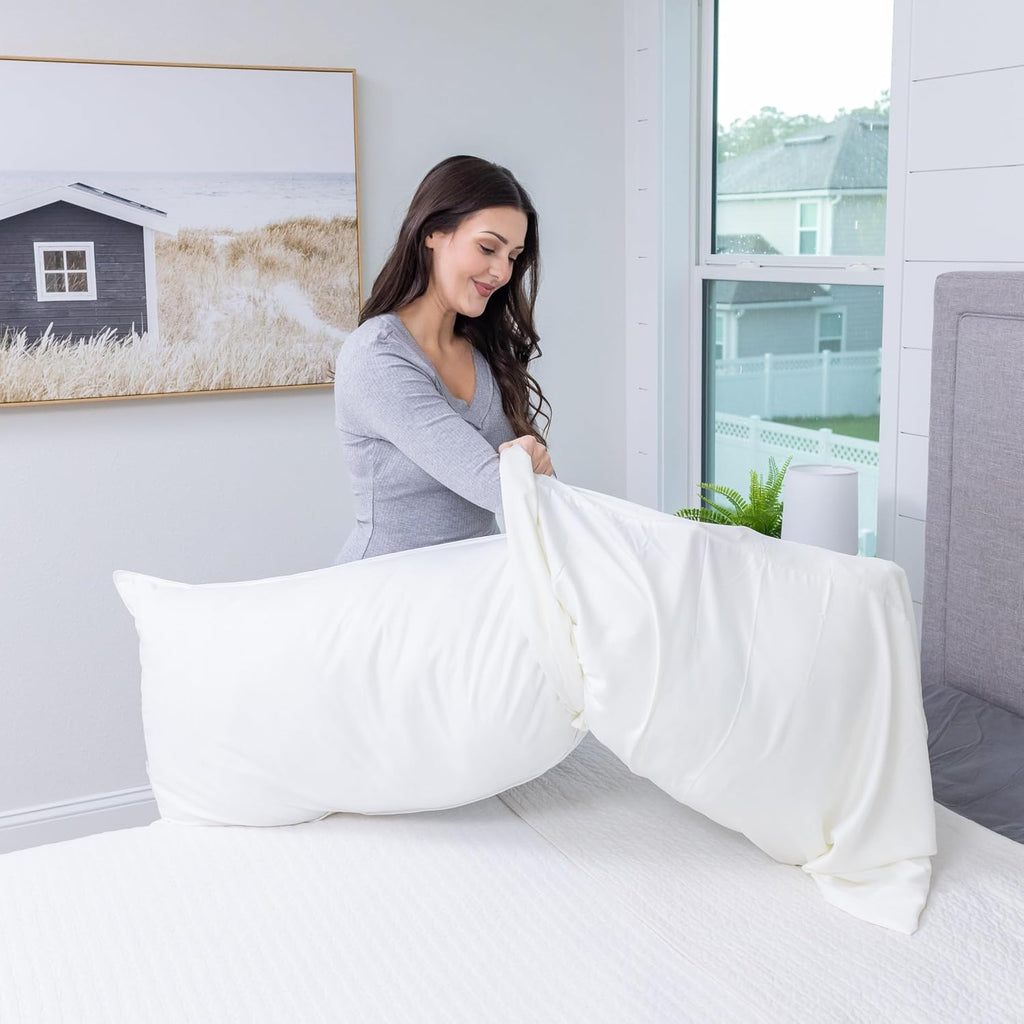 Copper Ion Infused Rayon Derived from Bamboo Cooling Body Pillow Cover, Soft and Breathable Long Pillow Case, Beige (20x54)