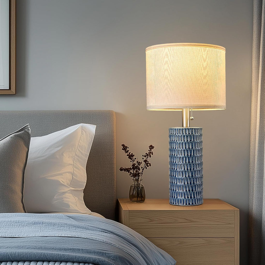 Reaketon Table Lamps for Living Room Set of 2, Ceramic Table Lamps for Bedroom, 20" Modern Lamps for Night Stands, Dark Blue