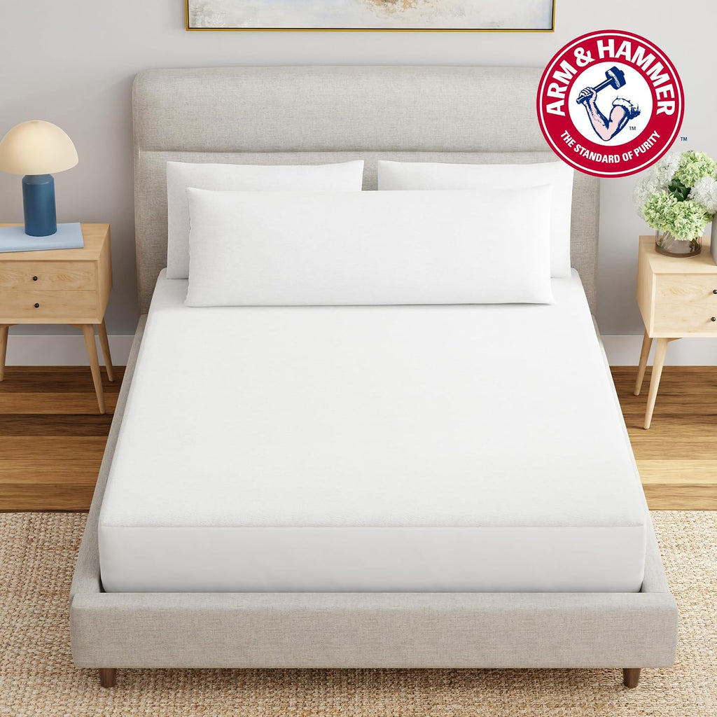 Armhammer Arm & Hammer Soft Terry Pillow Protector, Waterproof, Zipper Closure, 20" x 54", White, Body Pillow White