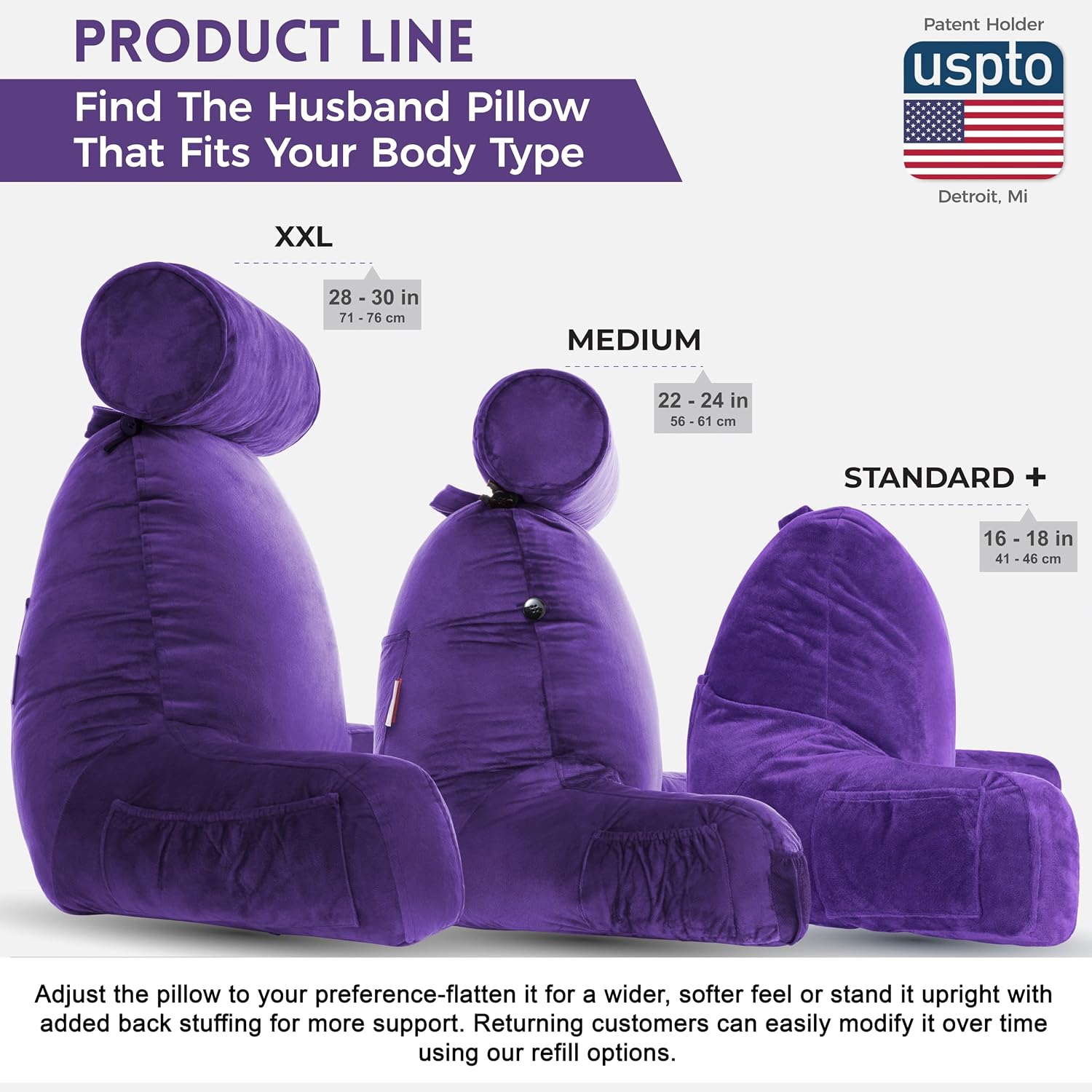 Husband Pillow XXL The Original for Adults - 30" Tall Backrest for Sitting Up in Bed - Firm Support Reading & Bed Rest Pillows for…