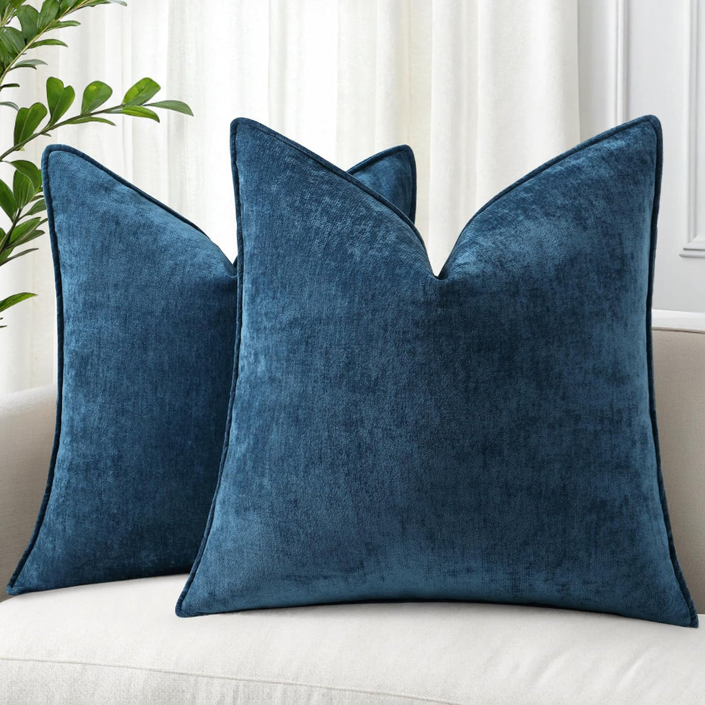 decorUhome Summer Couch Euro Sham Throw Pillow Covers 22x22 Set of 2, Decorative Soft Velvet Modern Cozy Chenille Pillow Cases with Elegant…