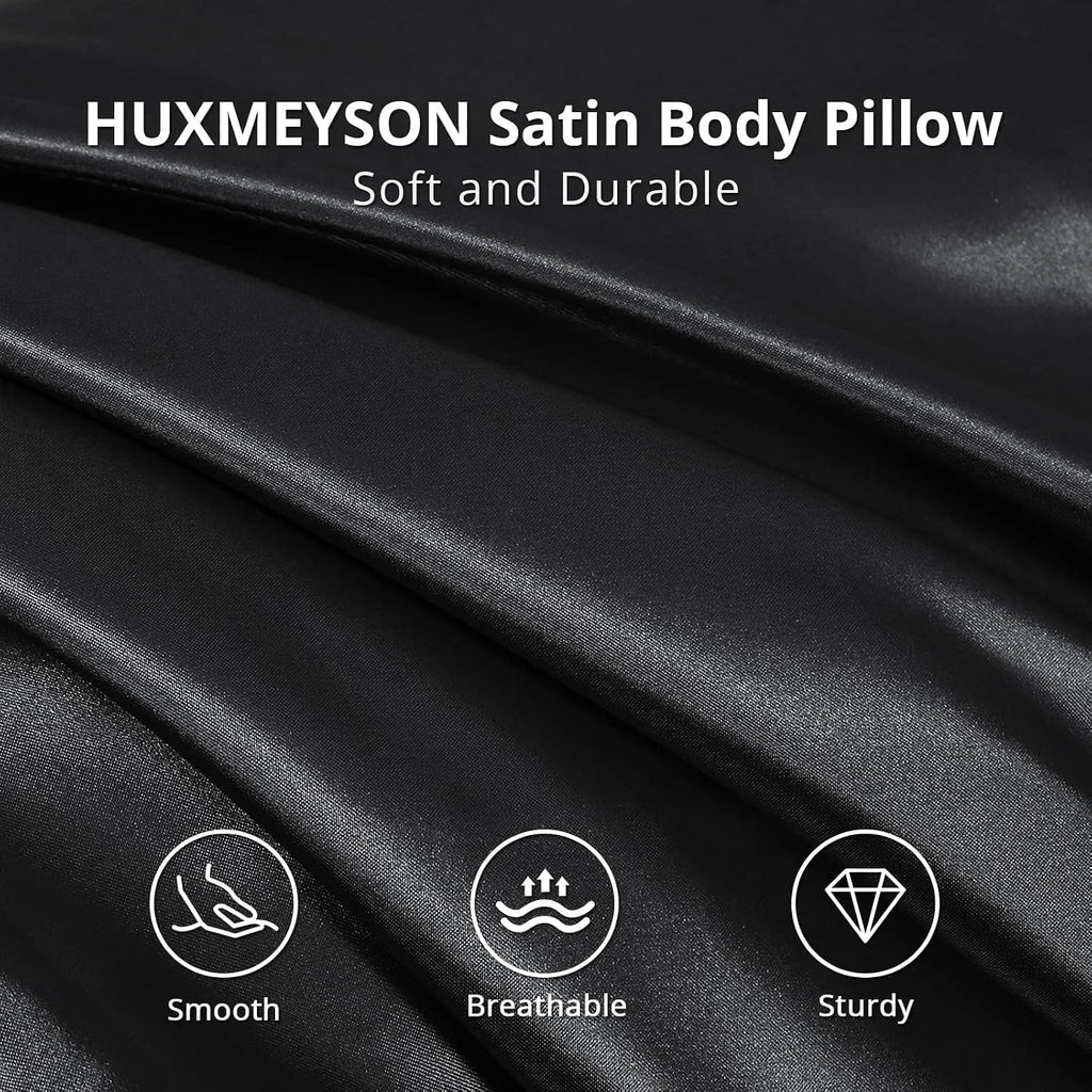 Huxmeyson Body Pillow with Satin Pillowcase, Body Pillow for Adults, Removable Cover, Black (20"x54") Black