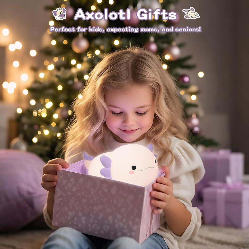 FAMIDUO-BrightenYourLife FAMIDUO Axolotl Night Light for Kids, Cute Purple Axolotl Lamp, LED Squishy Nursery Nightlight, Soft Silicone Novelt…