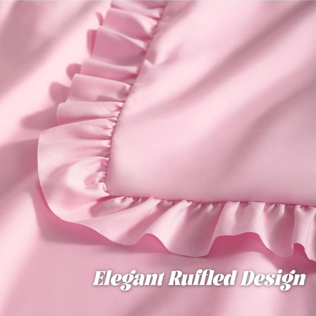 Bedsum Ruffled Pillow Shams Queen 20x30 Set of 2, Brushed Microfiber Pillowcases with Envelope Closure, Soft Wrinkle-Resistant, Pink Pink