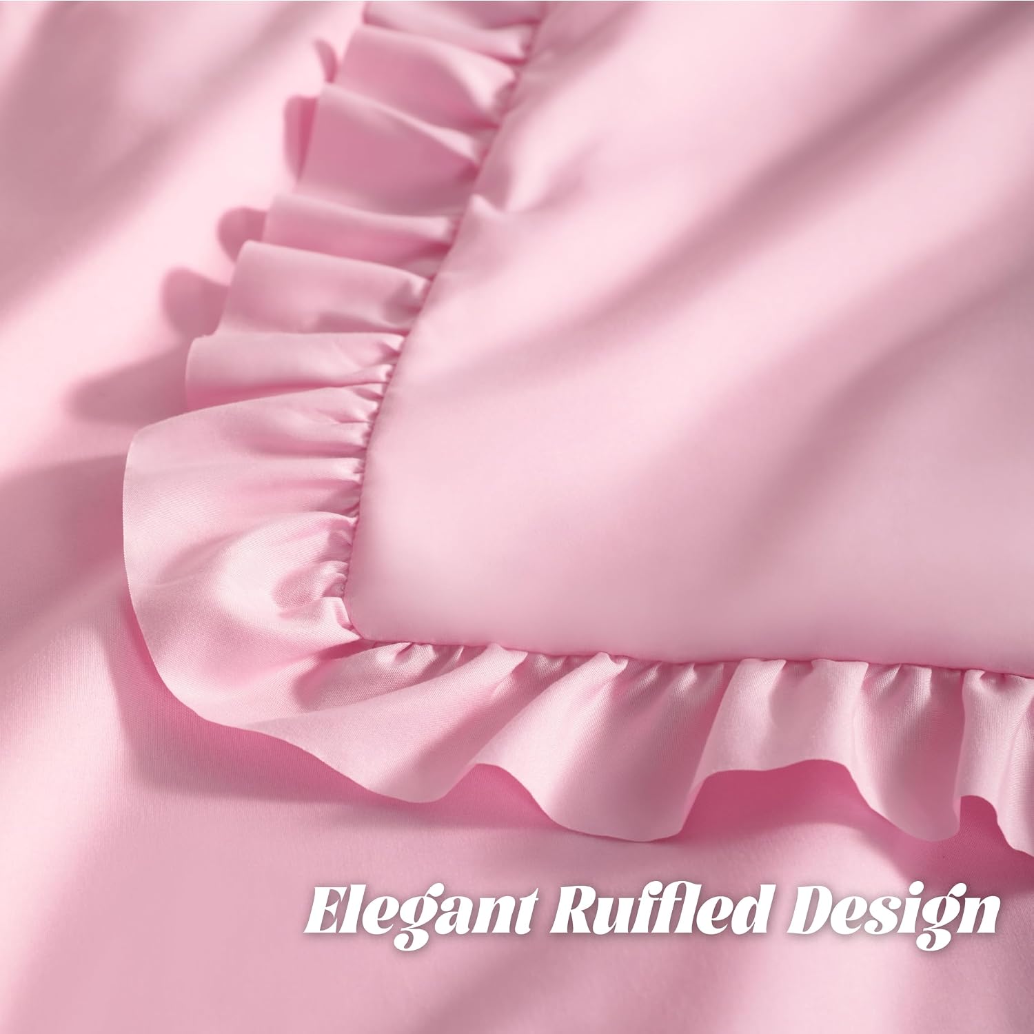 Bedsum Ruffled Pillow Shams Queen 20x30 Set of 2, Brushed Microfiber Pillowcases with Envelope Closure, Soft Wrinkle-Resistant, Pink Pink