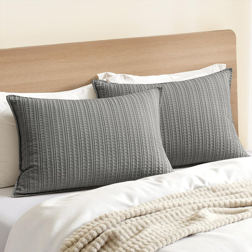 100% Cotton Waffle Pillow Shams Standard Size, 2 Pack 20x26 Decorative Pillow Covers for Bed Couch Sofa, Neutral Weave Cushion Cases…