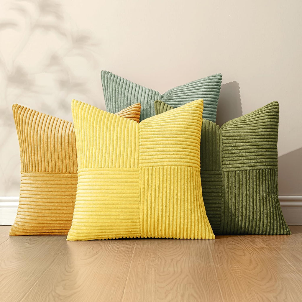 Miulee Boho Farmhouse Spring Decorative Throw Pillow Covers 20x20 Inch 4 Packs Soft Vintage Pillow Cases Modern Corduroy Patchwork Cushion…