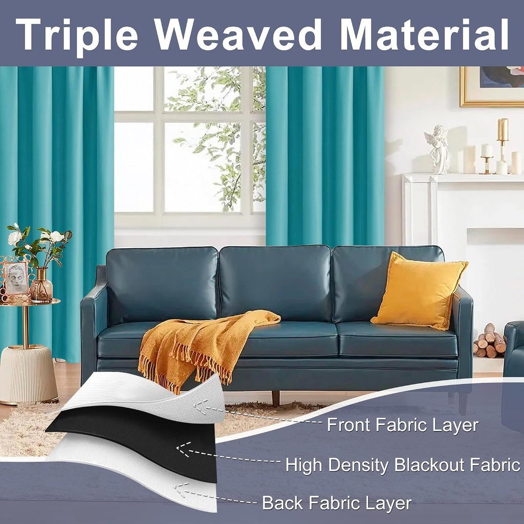 Jiuzhen Blackout Curtains - Thermal Insulated, Light Blocking, Rod Pocket with Tiebacks, Room Darkening, 42 x 63 Inch, 2 Panel Set, Turquoi…