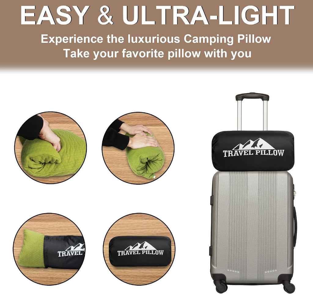Camping Memory Foam Pillow Travel Pillow Compressible Medium Firm, Soft Comfortable and Breathable, Ideal Backpacking Hiking and Airplane