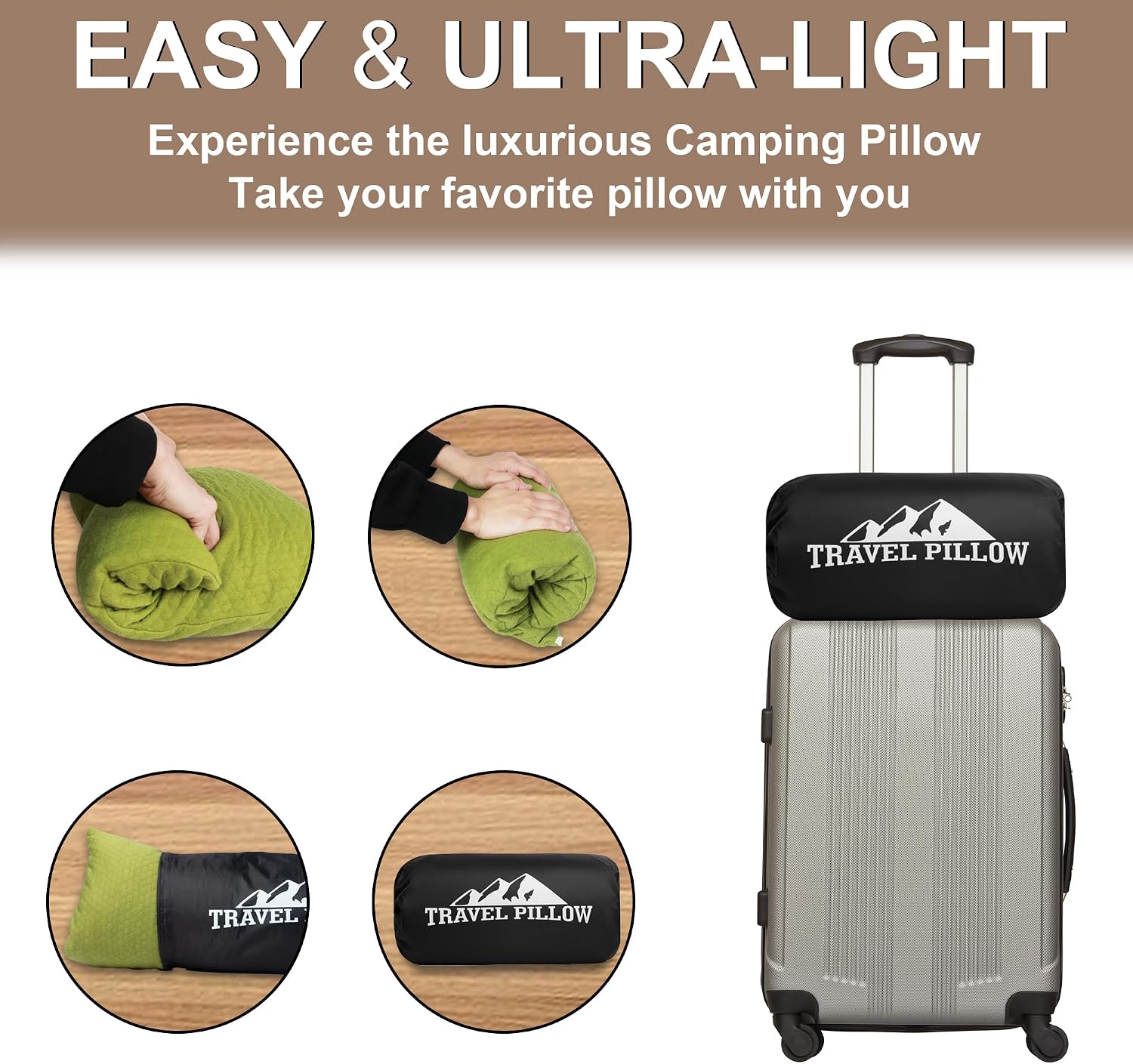 Camping Memory Foam Pillow Travel Pillow Compressible Medium Firm, Soft Comfortable and Breathable, Ideal Backpacking Hiking and Airplane