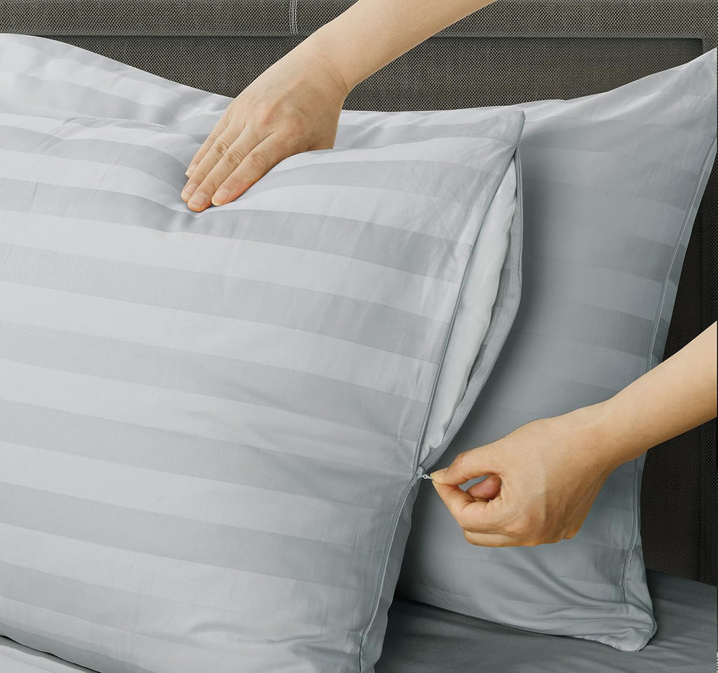 ShunjieHome Pillow Protector Queen Size 100% Egyptian Cotton Pillow Covers, 400 Thread Count Sateen Weave Pillow Cases with Zipper Hidden,…
