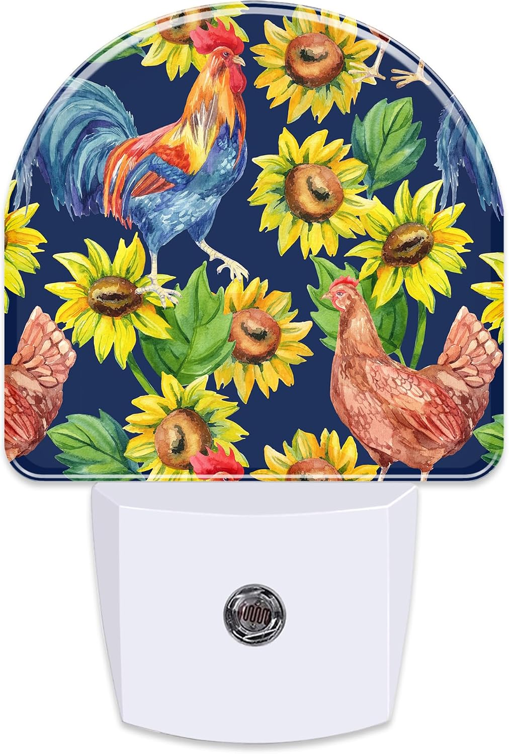 Vintage Hen Rooster with Sunflowers Night Light, Watercolor Farm Animals Floral Dusk to Dawn Night Light Plug in,0.5w Energy Saving Sleep…