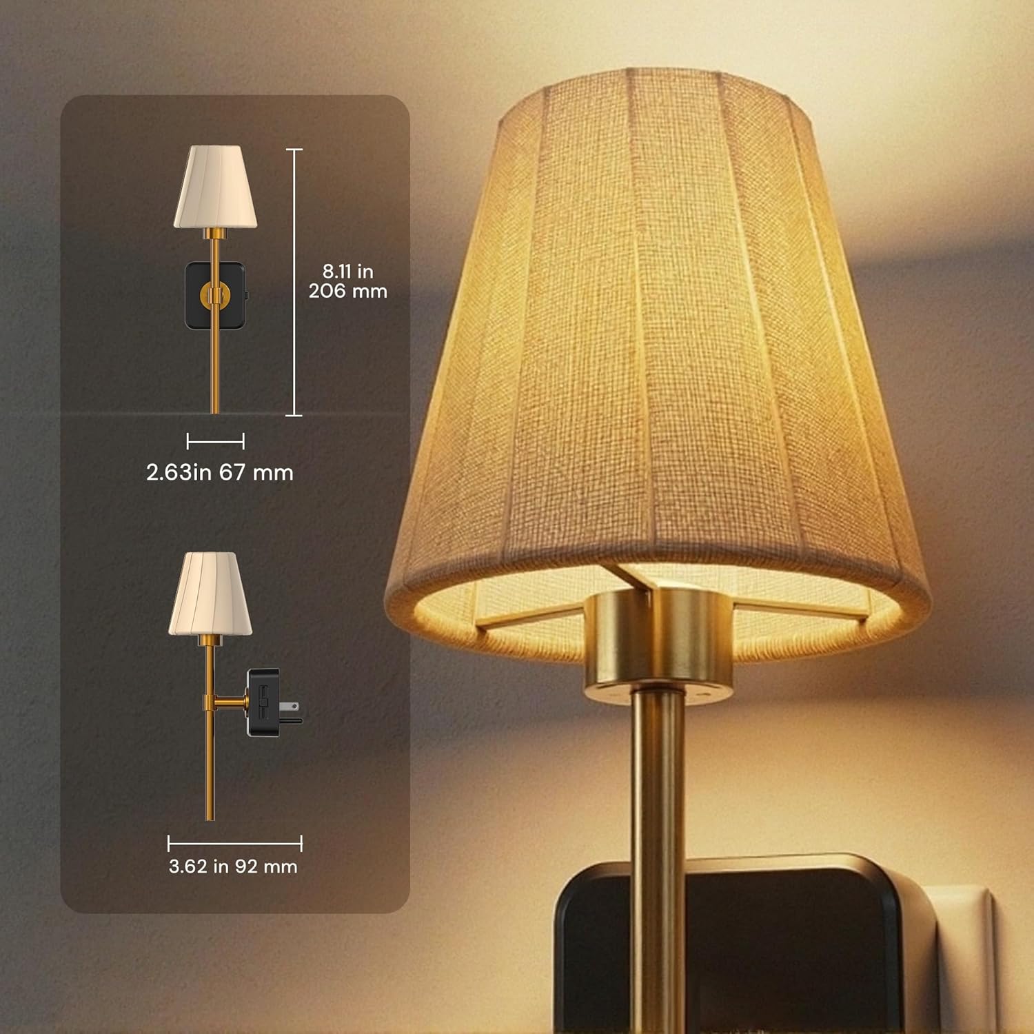 L LOHAS LED Night Lights Plug into Wall, Pleated Fabric Cover Night Light, Dusk to Dawn Sensor Vintage Nightlight, 0-100LM Dimmable, for…