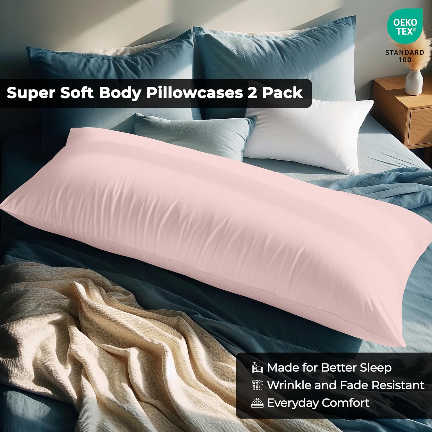 Royalelinens ROYALE LINENS Body Pillow Cover - Double Brushed 1800 Microfiber - 20"x54" with Hidden Zipper Closure - Wrinkle & Fade Resista…
